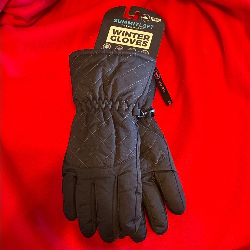 NWT  Tough SummitLoft Technology Quilted Winter Gloves - Black size medium